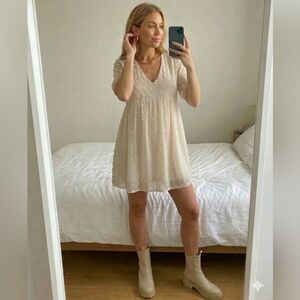 Cute Ivory Swiss Dot Babydoll Dress — Romantic + Flowy Festival Large